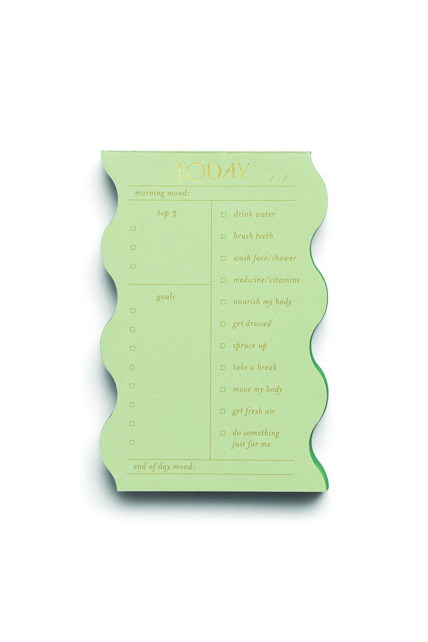 Wavy Daily Self Care, Priorities, and Goals Notepad, 180 Pages, Sage