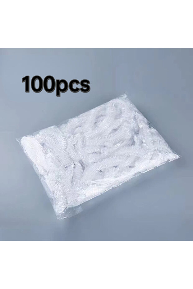 WHITE 100 Pieces/set Women's Disposable Shower Cap Plastic Waterproof Head Cover Pink Spa Salon H