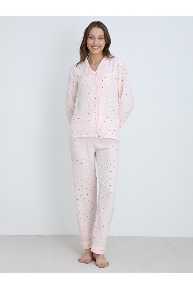 Women's Patterned S-Xl Pajama Set - Powder