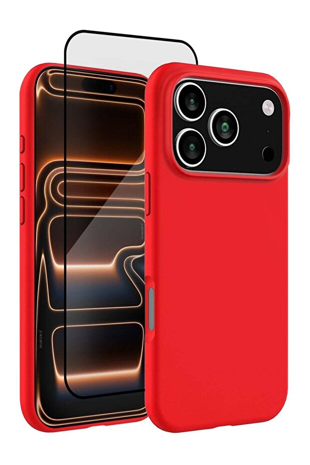 2Packs Liquid Silicone Protective Phone Case for iPhone 17 Pro, Soft Anti-Scratch Microfiber Lining - Red-2