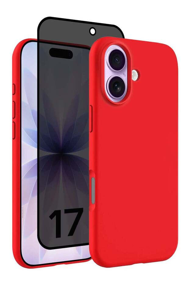 2Packs Liquid Silicone Protective Phone Case for iPhone 17 , Soft Anti-Scratch Microfiber Lining Ultra Slim Drop Protection Phone Cover with Privacy Screen Protector - Red-4