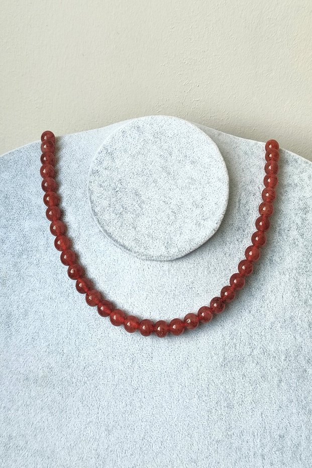 Certified 8 mm Strawberry Quartz Natural Stone Necklace
