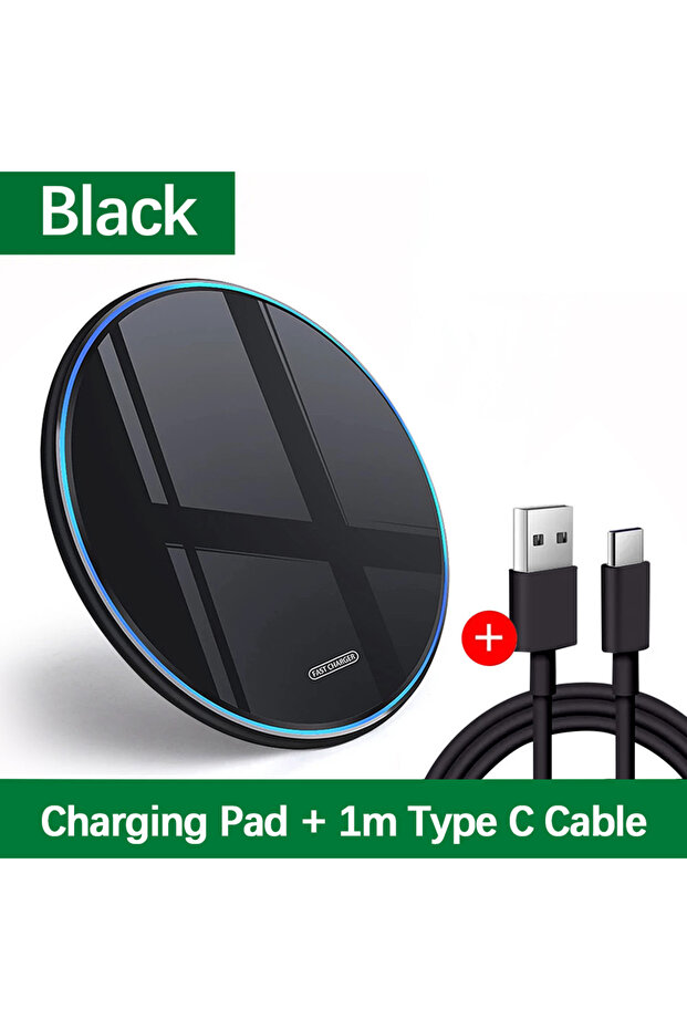 Black with cable Universal 15W Fast Wireless Charger Pad Compatible with iPhone 17/16/15 Pro Max,