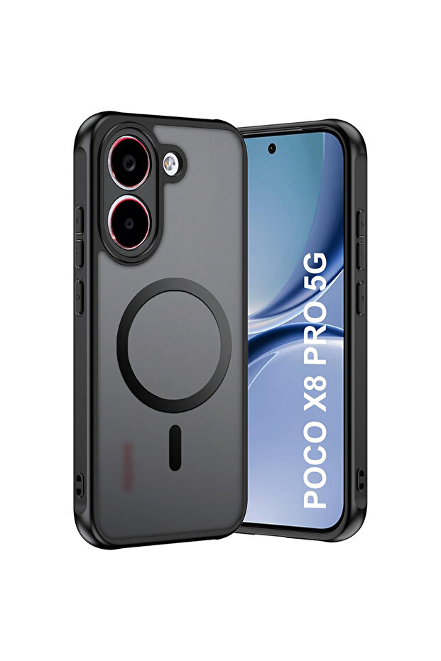 غطاء هاتف صلب مقاوم للصدمات لهاتف POCO X8 Pro باللون الأسود مع حماية إضافية