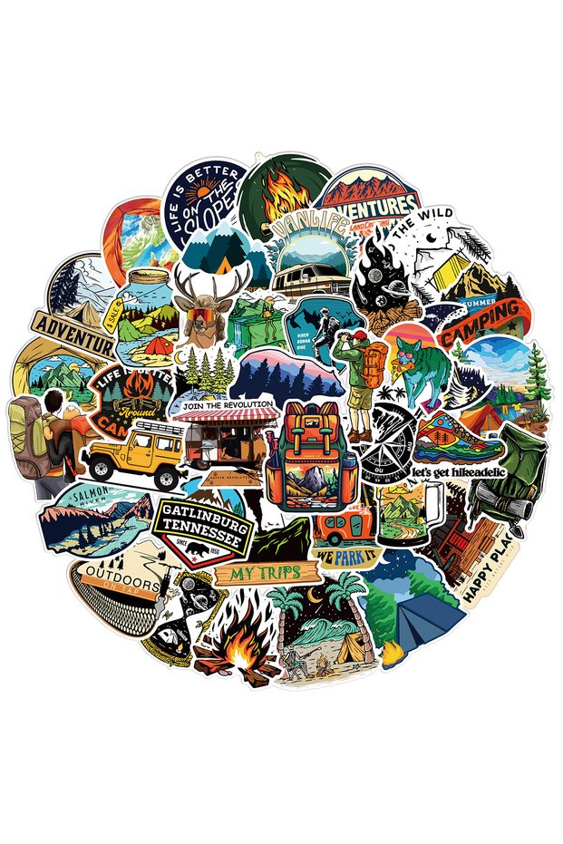 50pcs 50Pcs Forest Camping Hiking Outdoor Stickers Travel Scenery Decals Suitcase Luggage Bike Car W