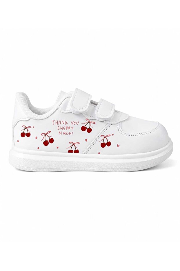 Red Cherries Printed White Band Children's Sports Shoes Sneaker