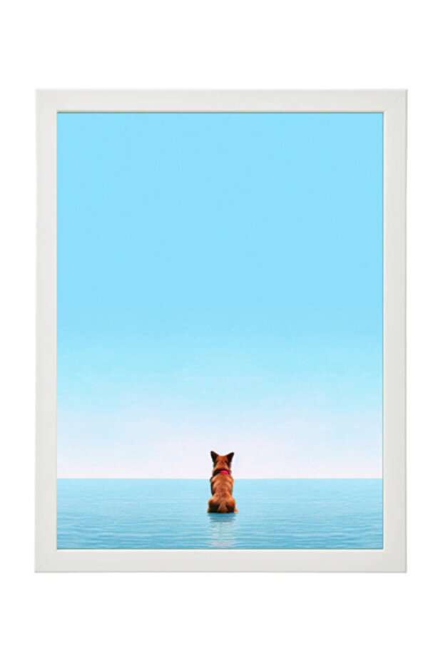Dog Minimalist Ocean View, Blue Skies Poster with Frame 30x40cm