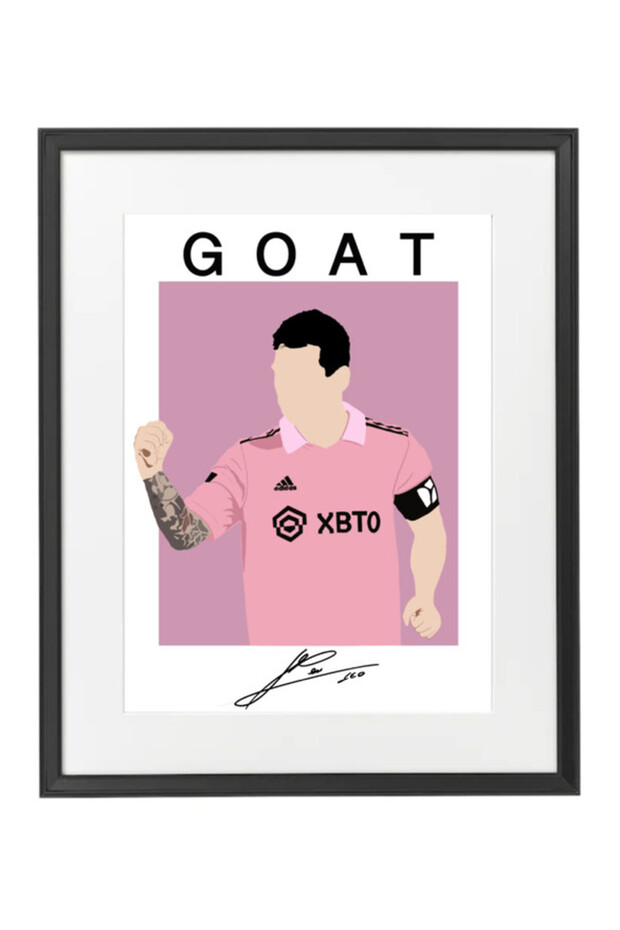 Lionel Messi Inter Miami Illustration Art Autographed Poster with Frame 50x40cm