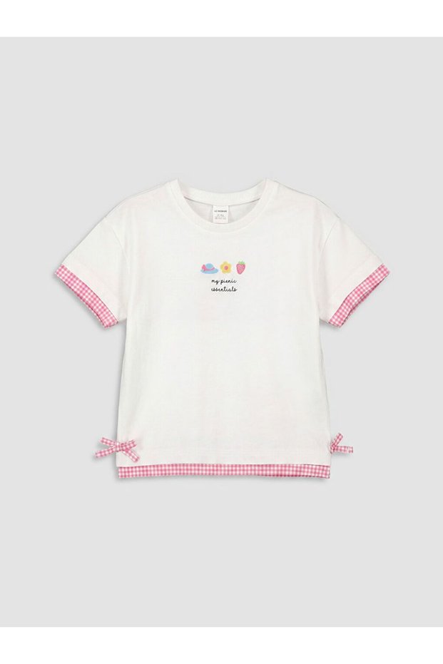 Lcw Kids Crew Neck Embroidered Bow Detail Girls' T-Shirt