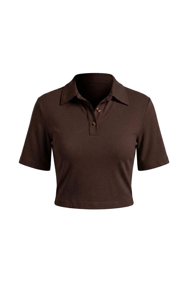 Padded Premium Polo Collar Blouse - Brown