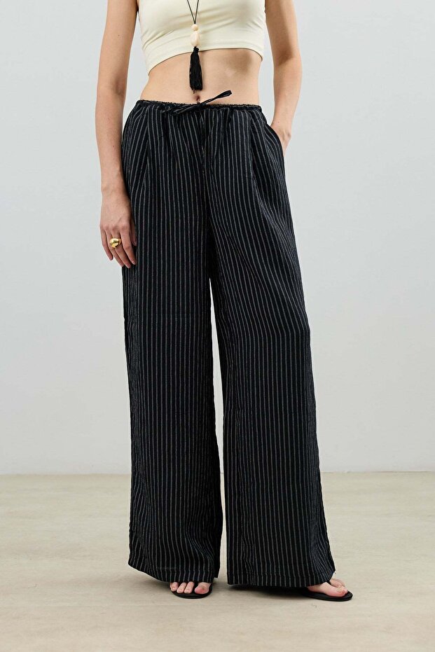 Black Modal Blend Striped Women's Trousers