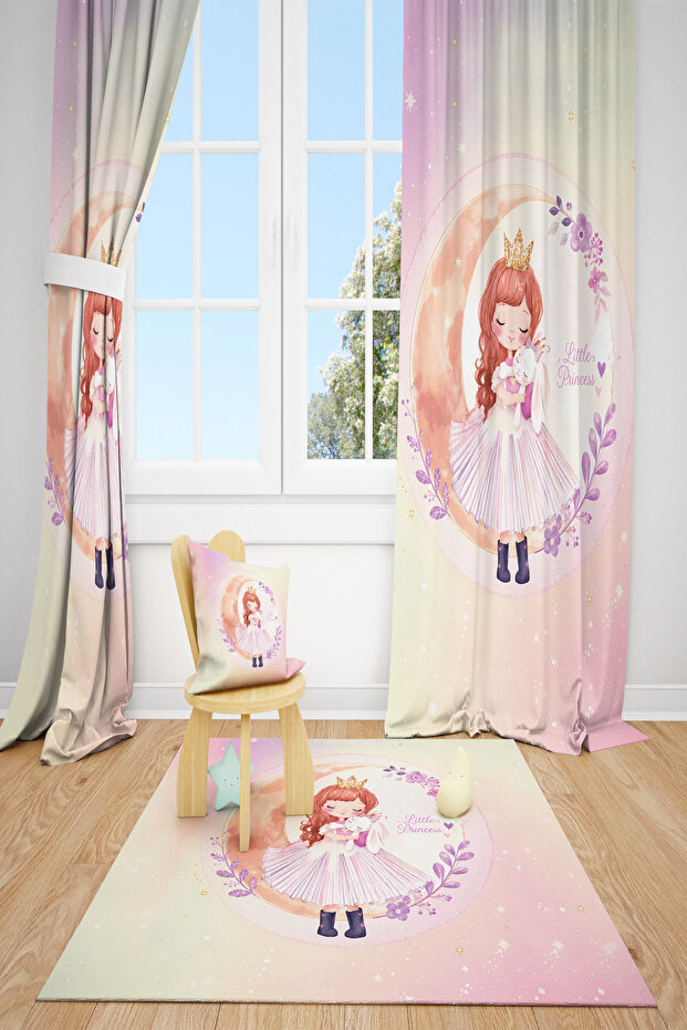 Moon Rainbow Princess Patterned Single Wing Background Curtain - 3