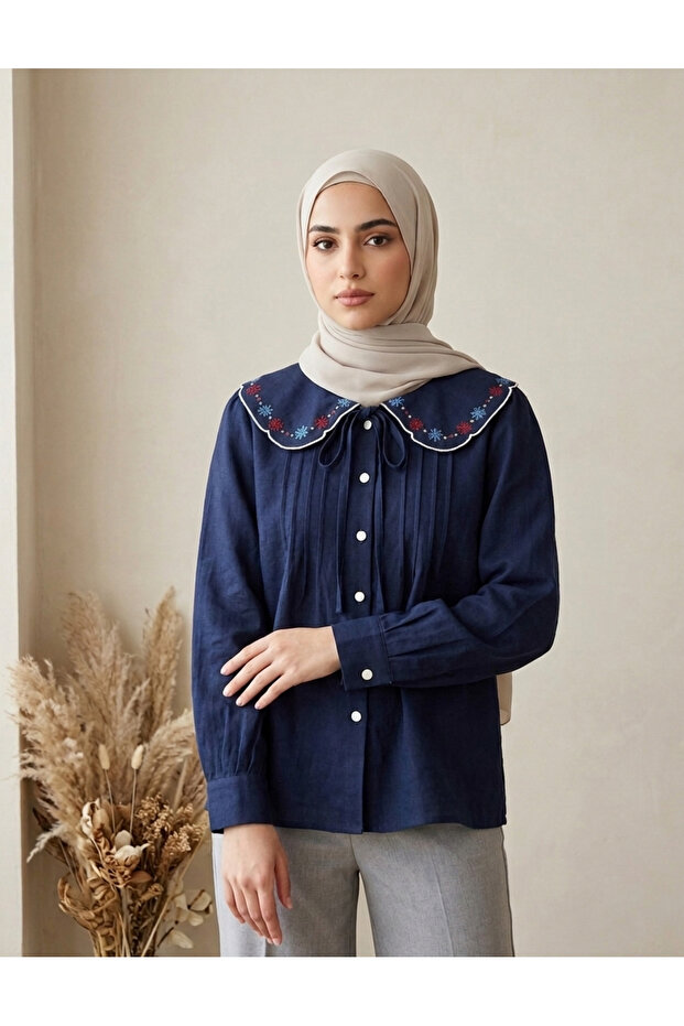 LINEN EMBROIDED TOP LOOSE FIT FREE SIZE