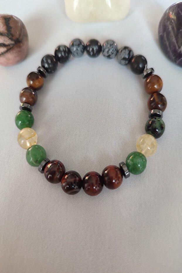 Certified Unakite Rhodonite Natural Stone Bracelet