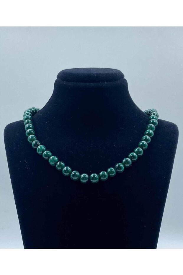 Malachite Natural Stone Necklace 6 Mm Sphere Cut