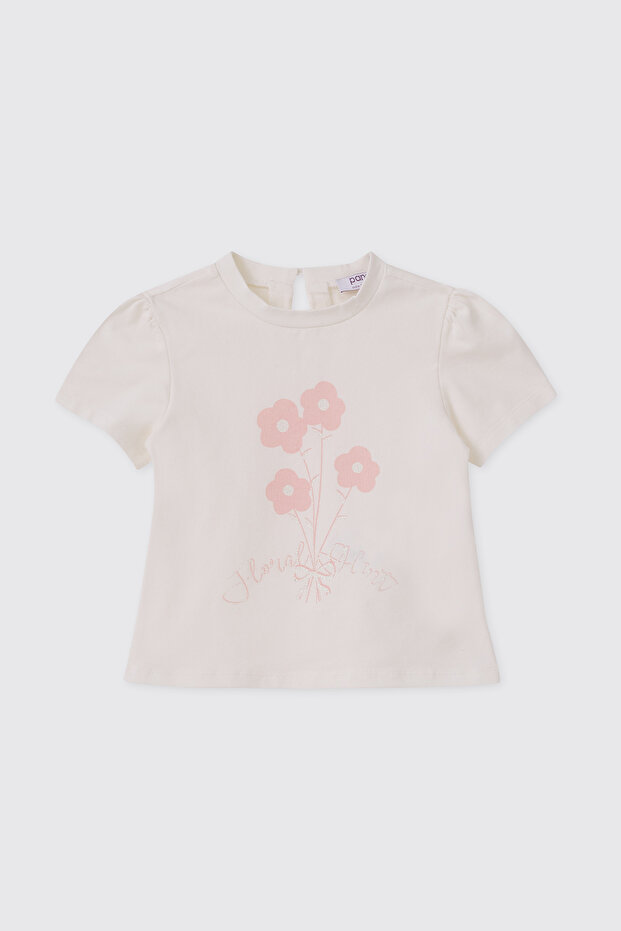 Baby Girl Sim Printed Ecru T-Shirt