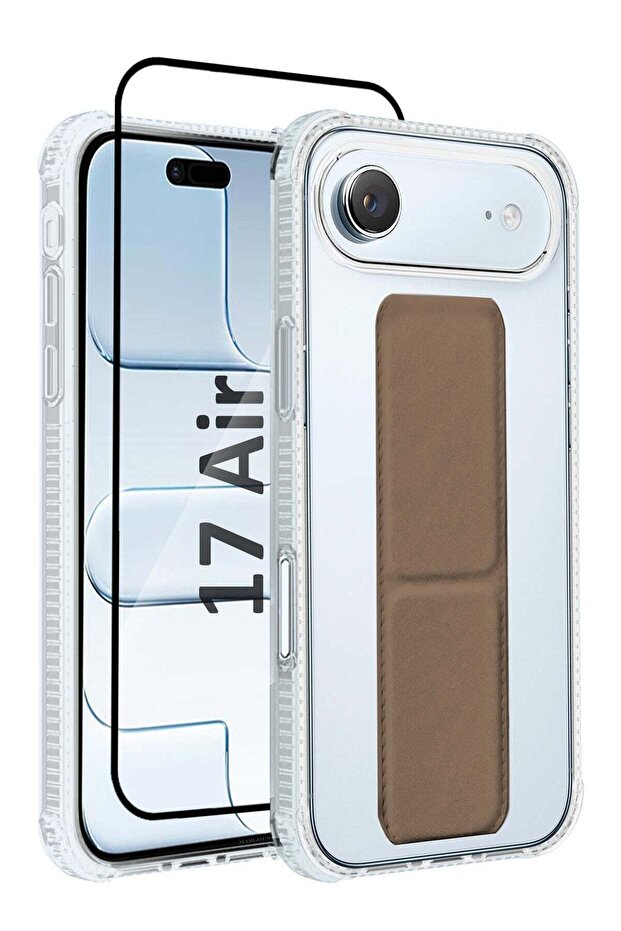 2 Packs Finger Grip Clear Case Cover for iPhone 17 Air- Kickstand Car Magnetic Holder Multi-function Protective Two-in-one Case with 3D Screen Protector - Brown