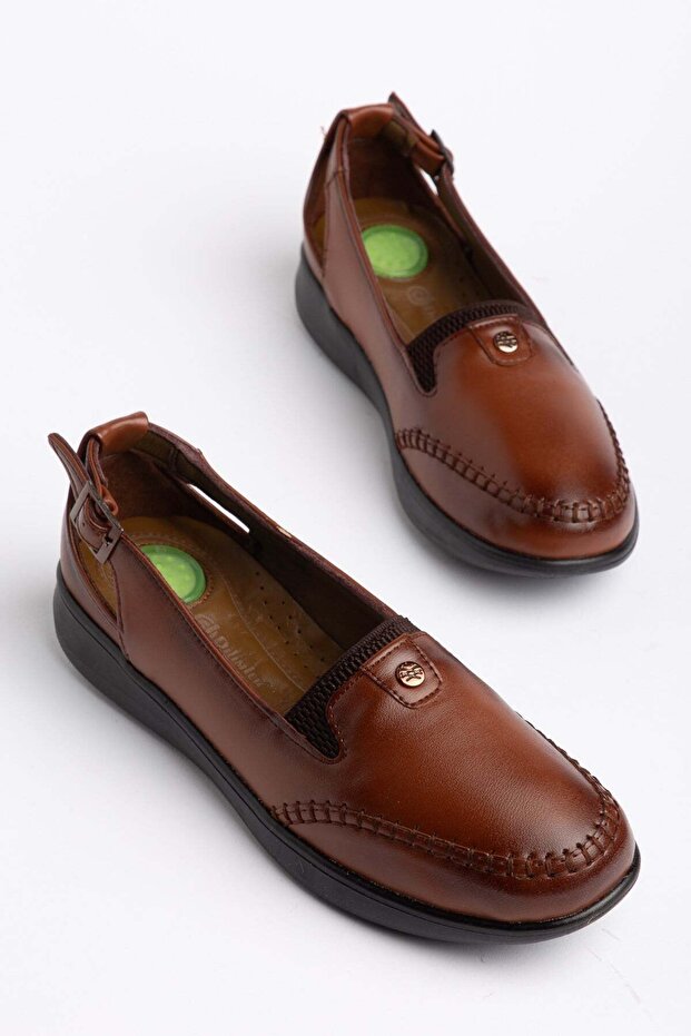 Genuine Leather Orthopedic Women's Casual Shoes with Tan Saddler Side Windows