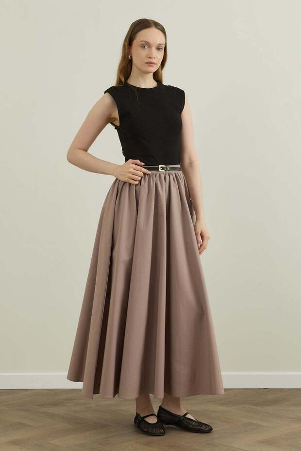 Gathered Poplin Skirt