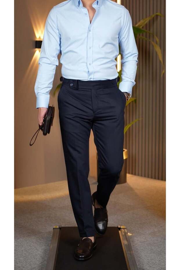Buckleless pants navy blue