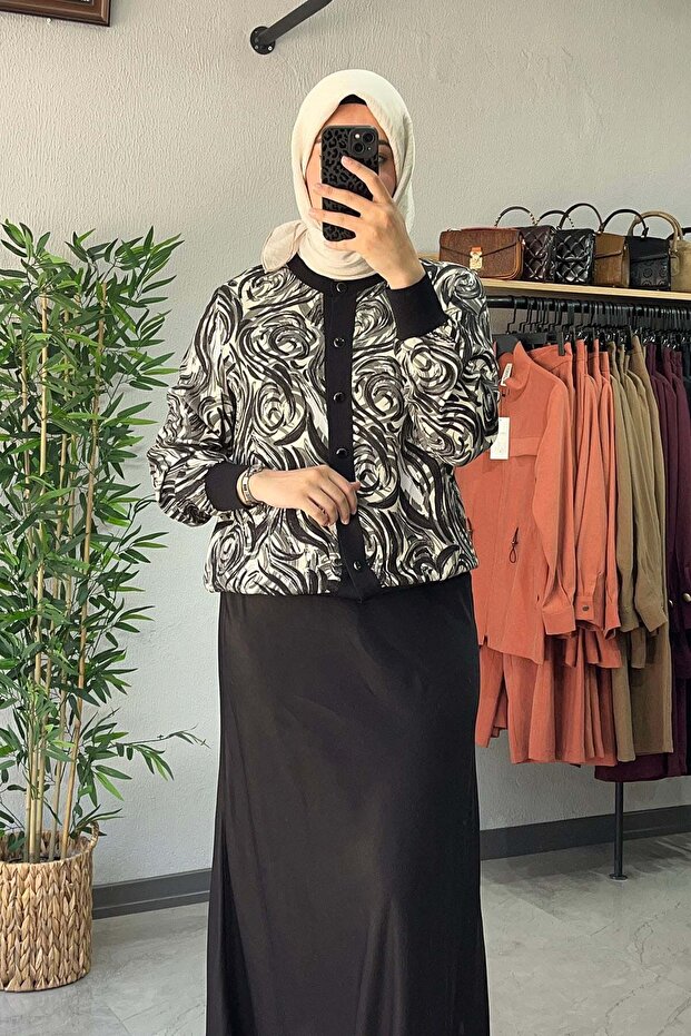 Satin Skirt Suit Black