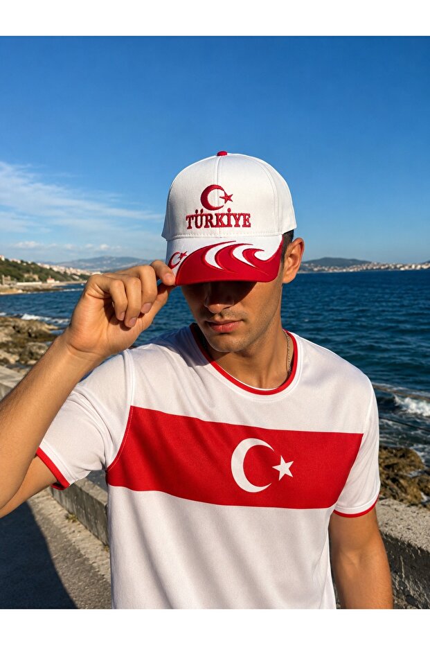قبعة رياضية مطرزة من Moon Star Türkiye للجنسين من البوليستر بيسبول باللون الأبيض والأحمر