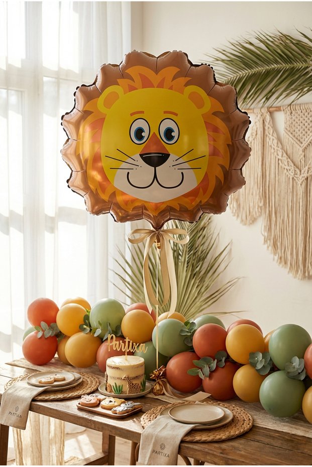 Safari Lion Head Foil Balloon 35X42 cm Safari Themed Children's Birthday Party Decoration
