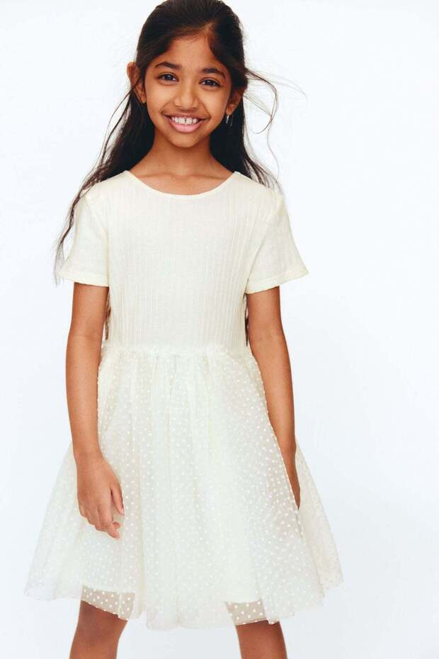 Flock-print tulle-skirt dress