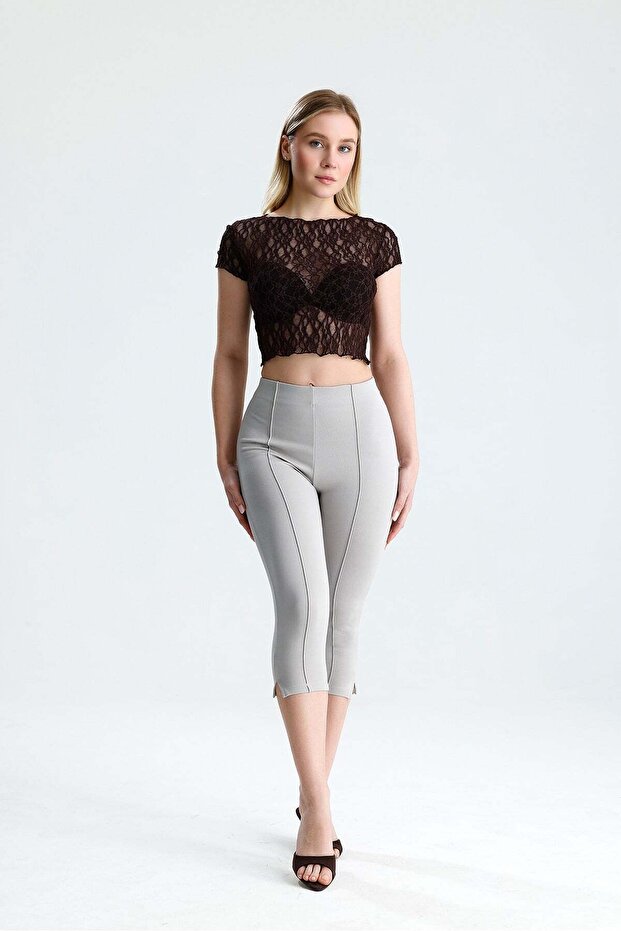Coffee Lace Short Sleeve Crop
