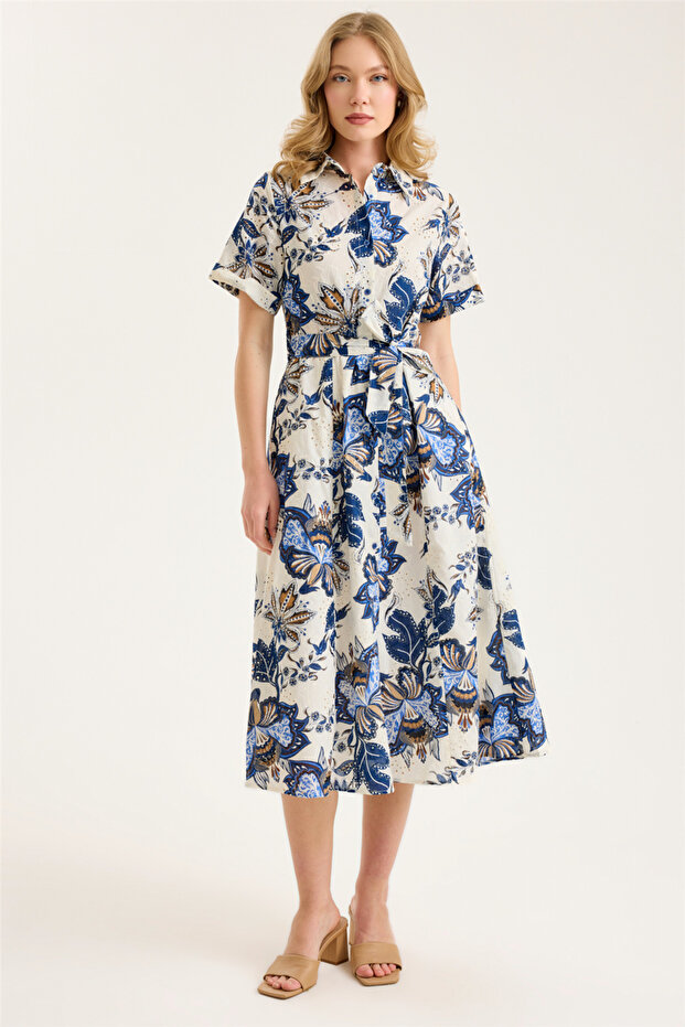 Floral patterned scalloped dress