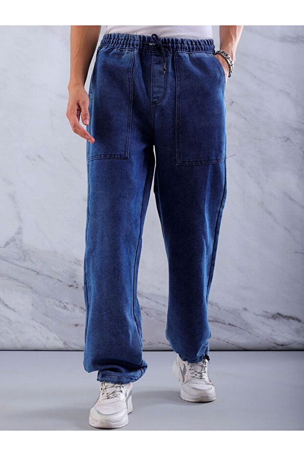 Men Relaxed Fit Solid Drawstring Jeans
