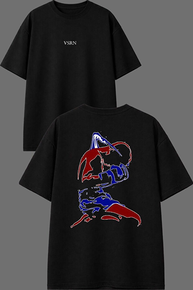 Winner Boxer Design Front and Back Printed Black Oversize t Shirt
