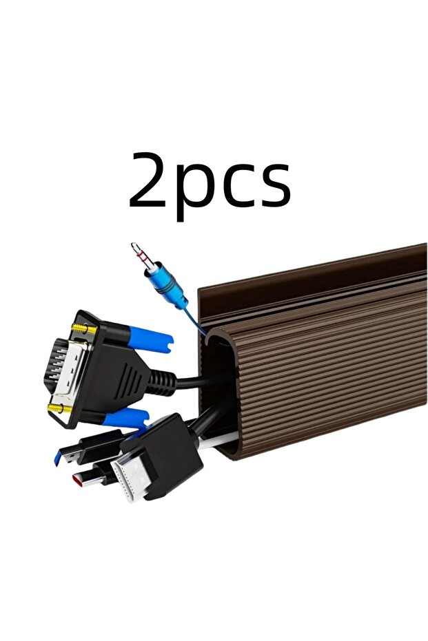 صينية كابلات مكتبية من البولي فينيل كلوريد (PVC) باللون البني - قطعتان، قناة إدارة الكابلات تحت المكتب، مجرى الكابلات، مخفي الأسلاك، بدون D