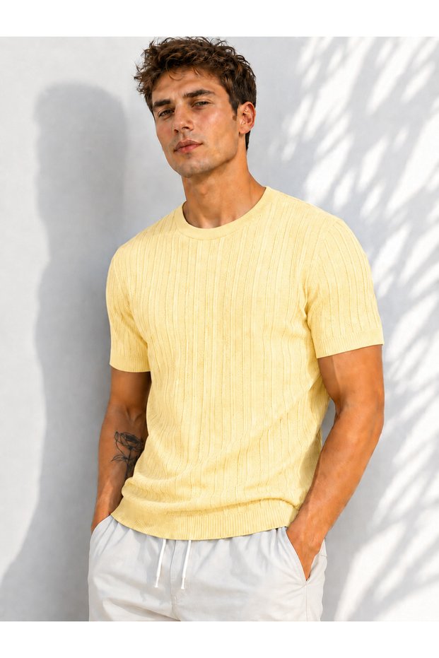 Men's crew neck short sleeve stretch knit t-shirt 26091