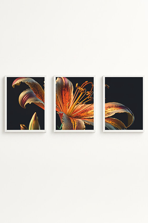 White Wooden Framed 3-Piece Floral Patterned Modern Painting Set Huhu221