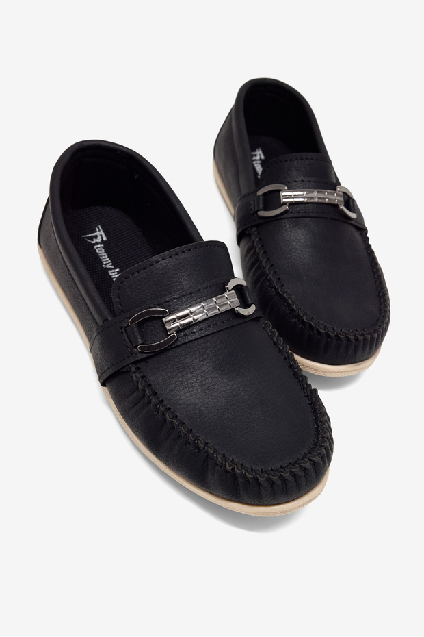 Boy's Black Thermo Sole Metal Buckle Loafer
