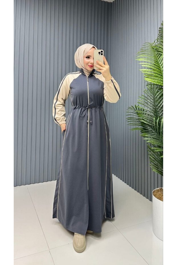 Women's Sports Dress Two Yarns Zipper Lace-Up Long Casual Design N-05414 _ Gray