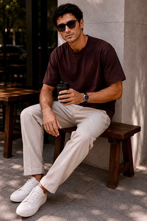 Men's Oversize Basic Crew Neck Cotton T-Shirt My3535 - 3