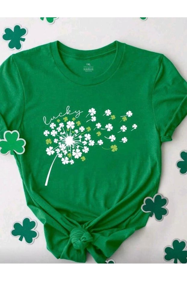 Lucky Clover Printed Crewneck Cotton Short Sleeve Regular Fit Women's T-Shirt