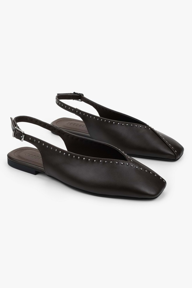 Women's Nayela Brown Leather Trocley Ballerinas