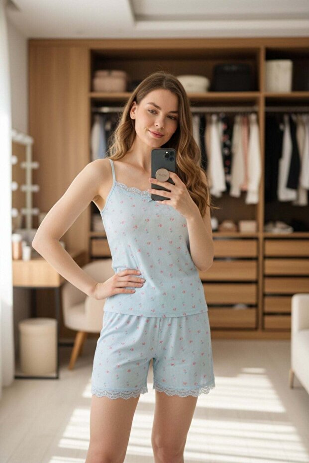 Women's Rope Strap Shorts Set Light Blue