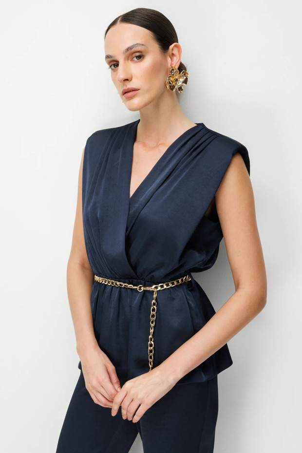 Beli Chain Draped Blouse 2428