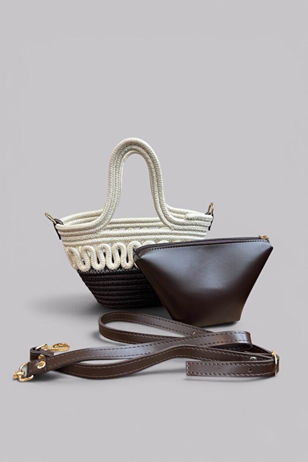 Siena Mini Women's Bag - Handmade Straw Textured Shoulder and Hand Bag with Leather Pouch