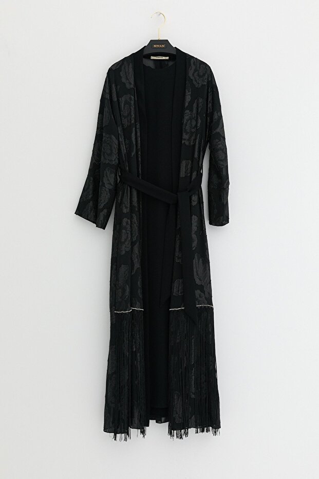 Abaya Set with Plus Size Dress - Black
