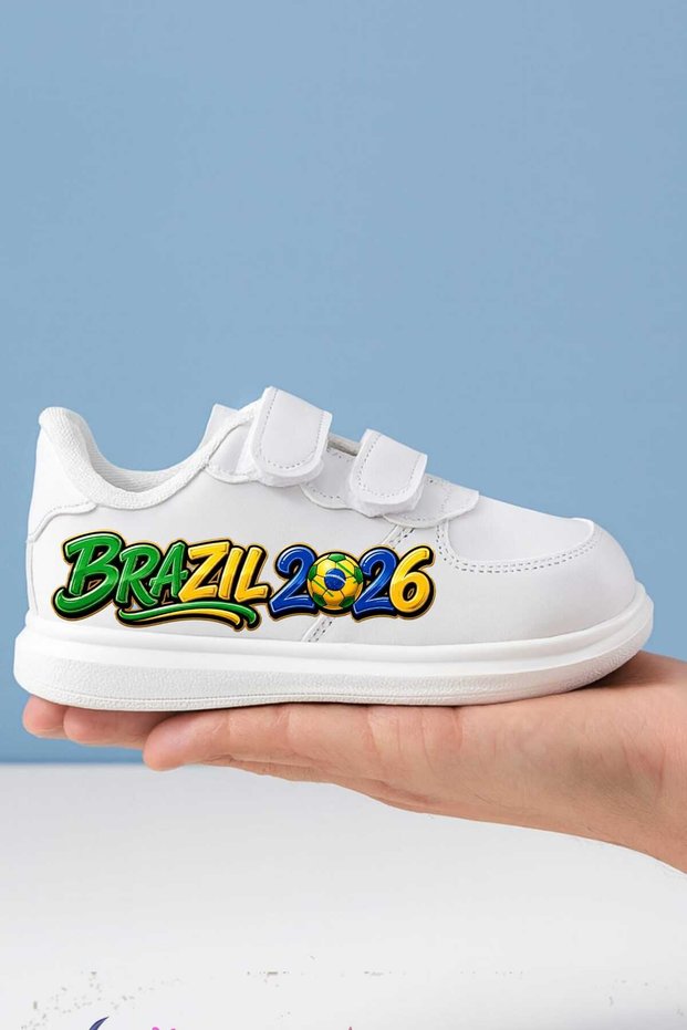 Animated Character Printed Girls' and Boys' Sports Shoes with Velcro Fasteners and White Sneaker Bands
