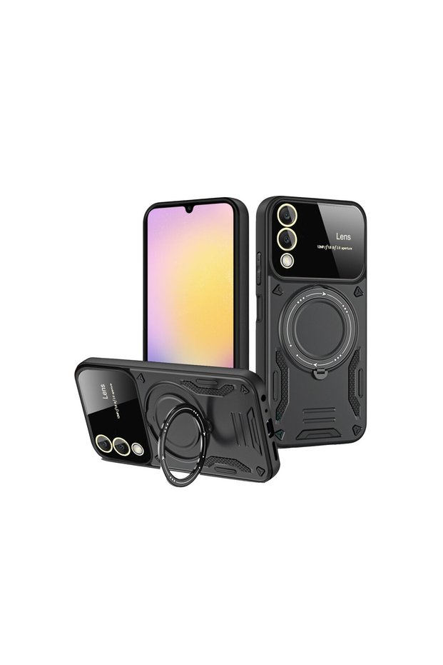Samsung Galaxy S25 Compatible Edge Case with Joy Lens Stand Cover - Black