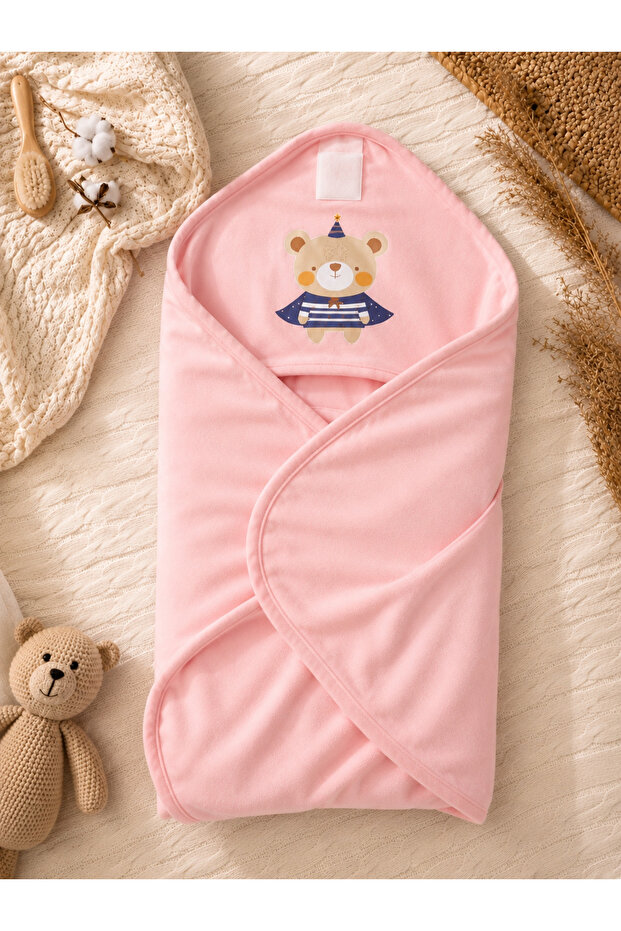 0-3 Months Newborn 100% Cotton Teddy Bear Patterned Velcro Baby Swaddle