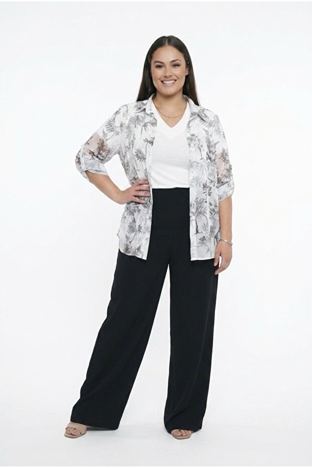 Women's Elastic Waist Lined Wide Leg Plus Size Chiffon Trousers