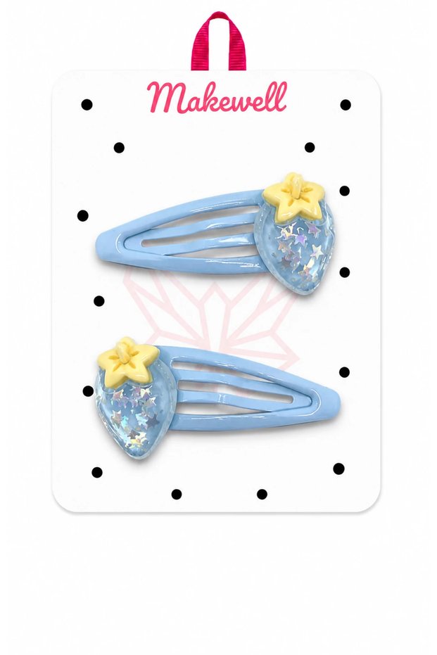 Pink Strawberry Figured Snap Clip Set – Glittery Girls' Hair Clips, 2-Piece Set