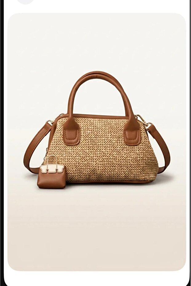 Women's Straw Look Retro Model Daily Minimal Hand and Shoulder Bag